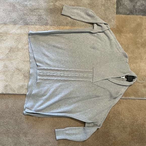 CAbi Style # 3303 Gray Cable Knit Poncho Sweater - Picture 4 of 7